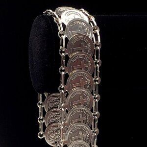 Silvertone Religious Bracelet Madonna Holy Family Cross Size 7.25-8.28”